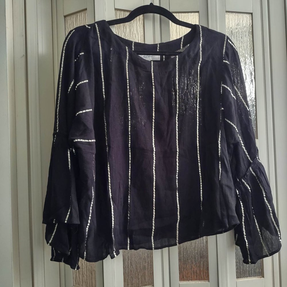 Libby Edelman Black with Silver Stripe Crepe Top Size S